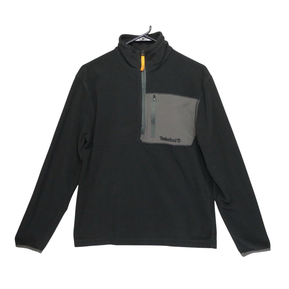 Timberland 1/4 Zip Fleece Jacket Pullover Mens M Black Zipper Pocket
